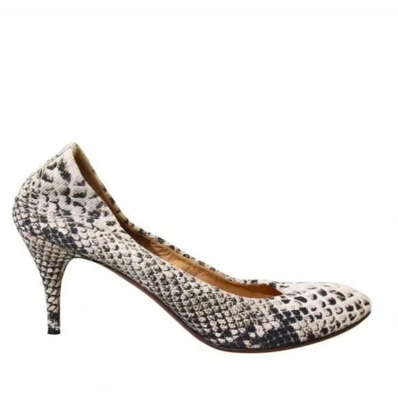 LANVIN Canvas Snake Skin Print Round Toe Pumps - Picture 2 of 8